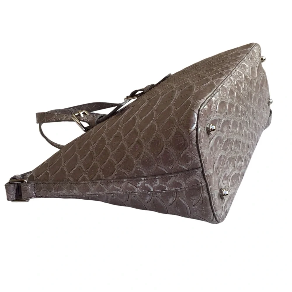 Brahmin Melbourne Mini Asher Satchel Bag in Gray Crocodile Embossed Leather